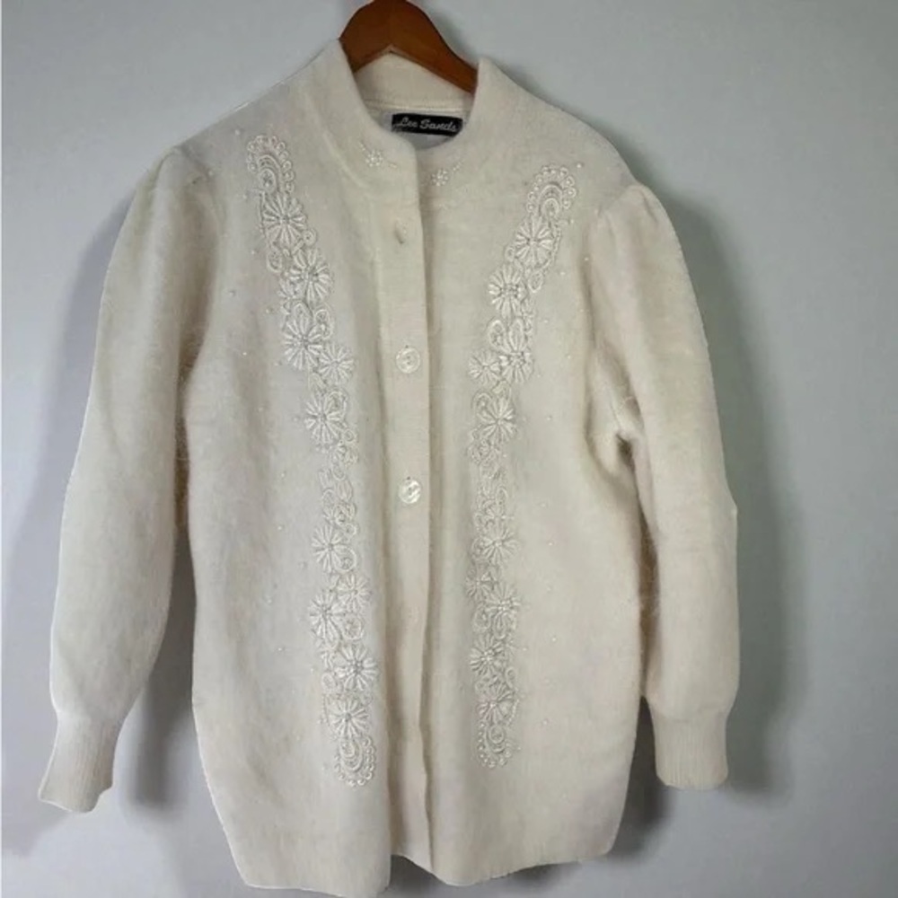Lee Sands Elegant White Embroidered Sweater